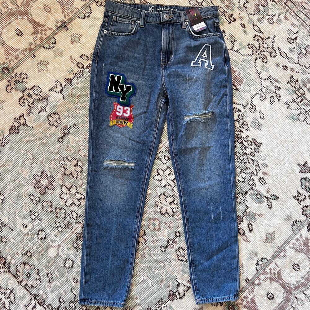 No Boundaries High Rise Straight Leg Jeans 29 7 NWT Patch NY Mom Dad Jean